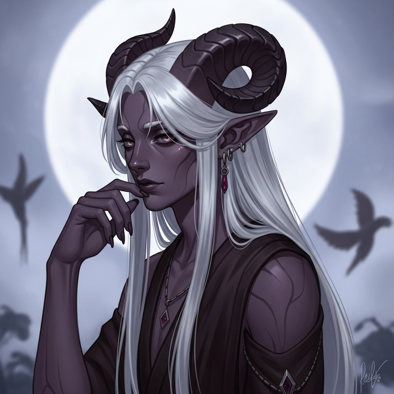Young Tiefling with White Hair | Mystical Beauty Young Tiefling with White Hair | Mystical Beauty