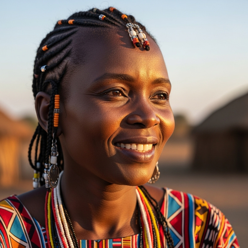 Serenely Smiling African Mother With Traditional Braids Serenely Smiling African Mother With Traditional Braids