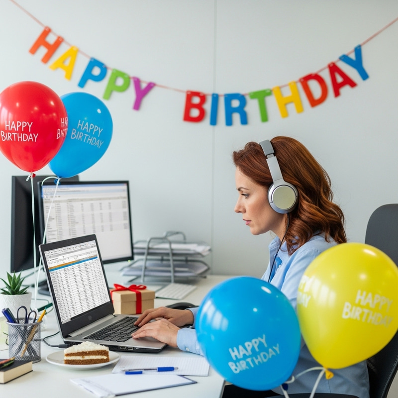 Caucasian Woman 40s Red Haircut Accountant Happy Birthday Celebrating