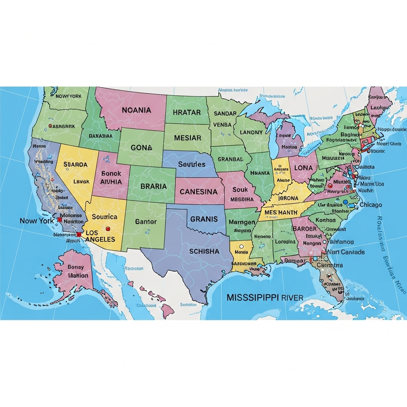 United States Map with Borders and Cities United States Map with Borders and Cities