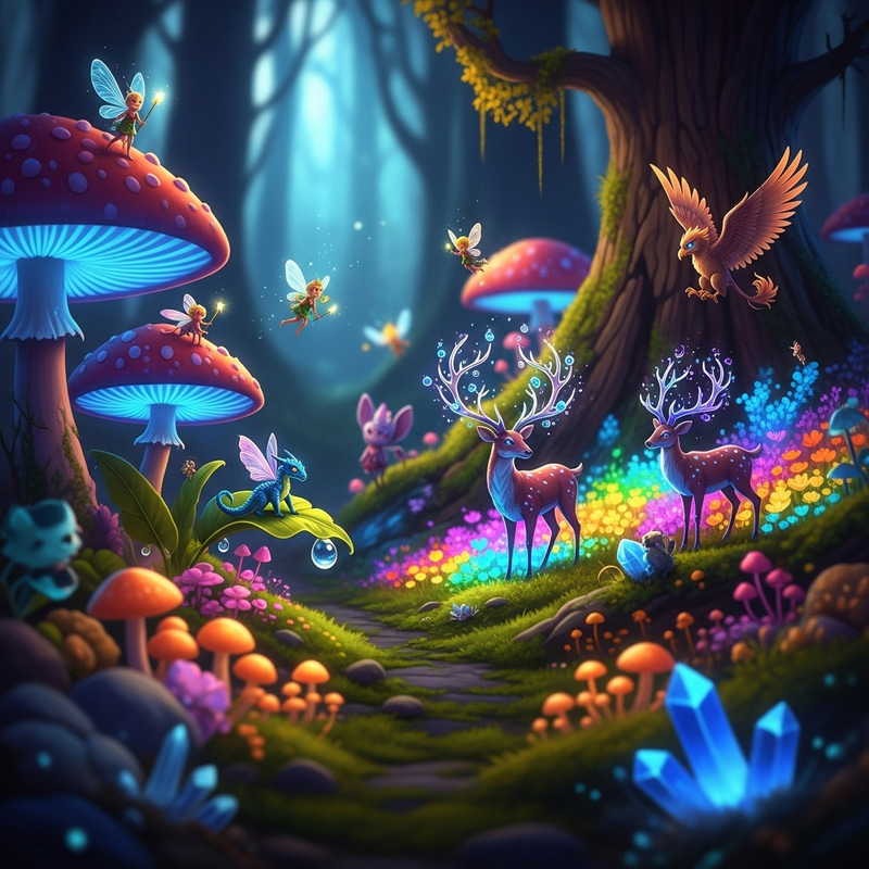Enchanting Mystical Forest with Fantasy Creatures