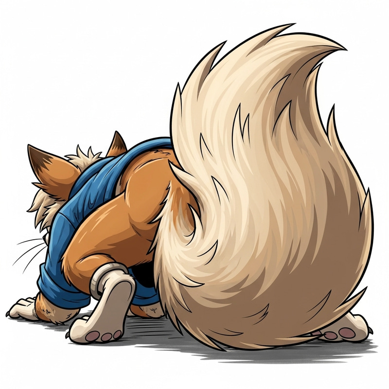 Professional Furry Art - Fluffy Tail Anthro Character