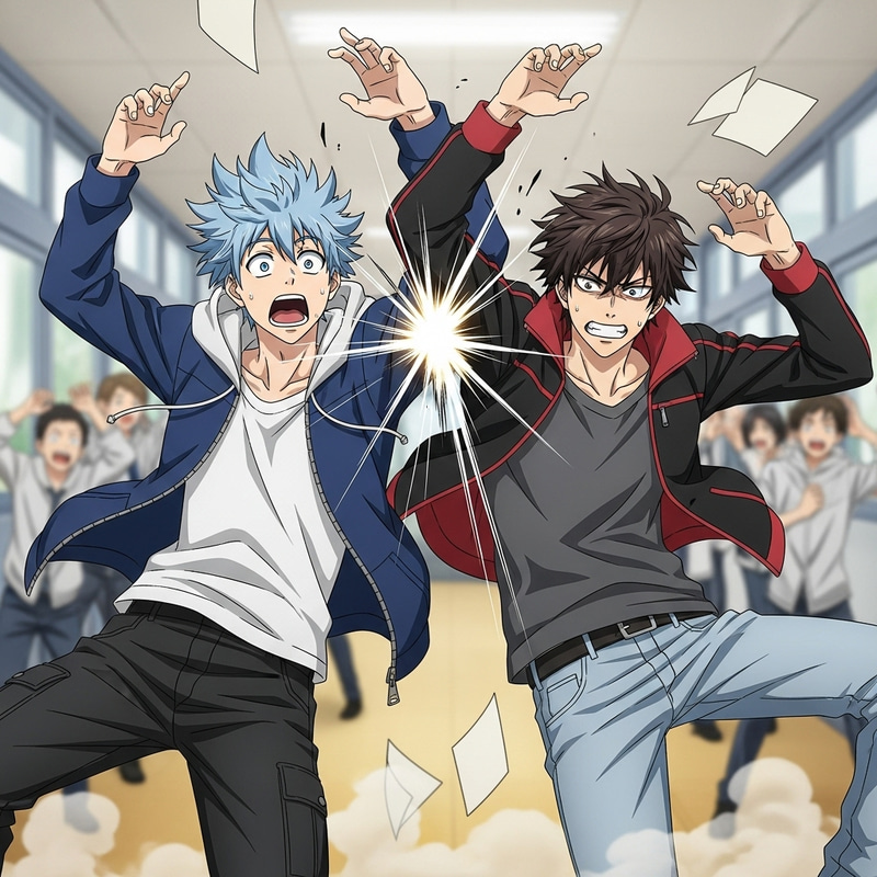 Anime Male Characters Collide in a Falling Scene