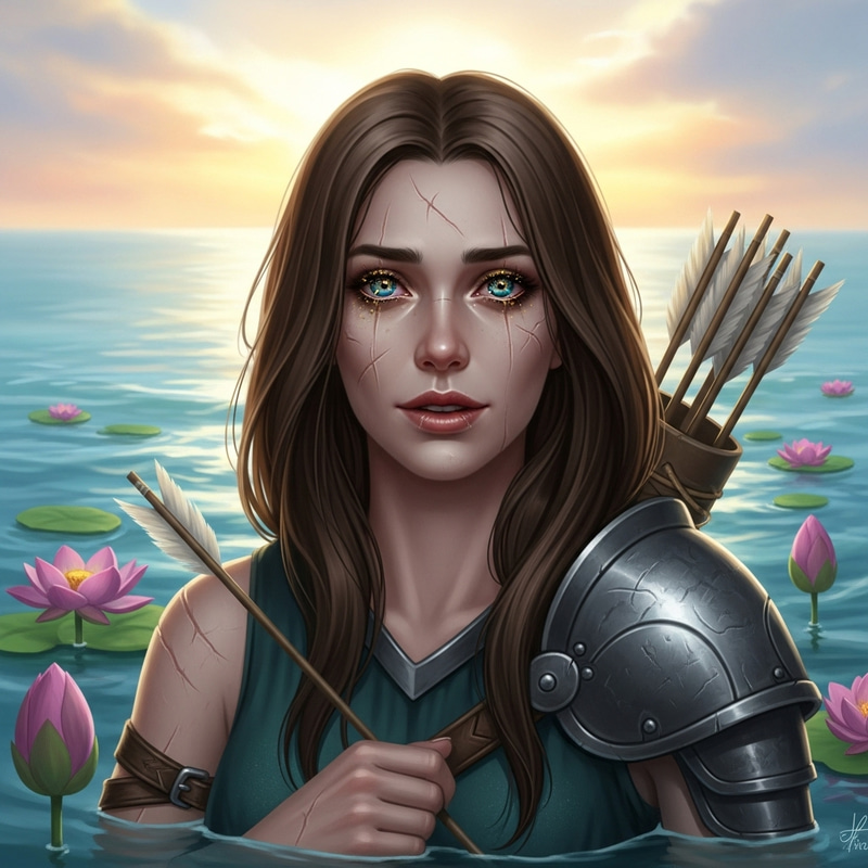 Ethereal Warrior with Chocolate Brown Hair and Blue-Green Eyes Ethereal Warrior with Chocolate Brown Hair and Blue-Green Eyes