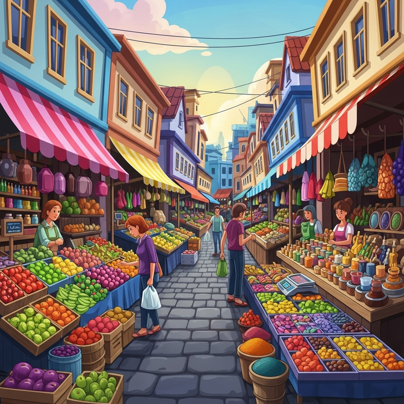 Colorful Street Market: Vibrant & Abstract Scene Colorful Street Market: Vibrant & Abstract Scene