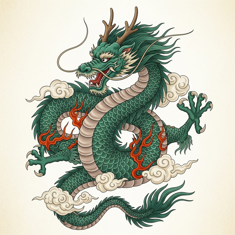 Green Oriental Dragon Art | Mythical Asian Graphic Design Green Oriental Dragon Art | Mythical Asian Graphic Design