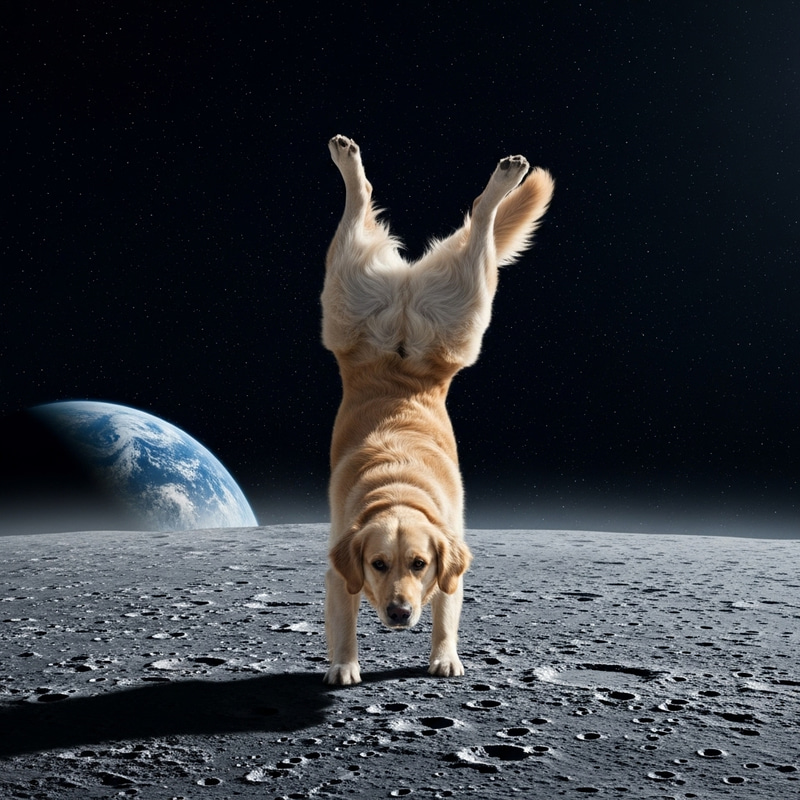 Dog Doing Handstand on Moon