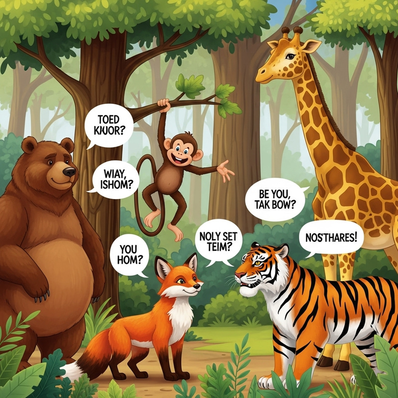 Whimsical Forest Animals Chatting - Cartoon Style Illustration Whimsical Forest Animals Chatting - Cartoon Style Illustration
