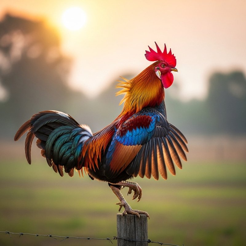 Powerful Rooster in Aggressive Pose Powerful Rooster in Aggressive Pose
