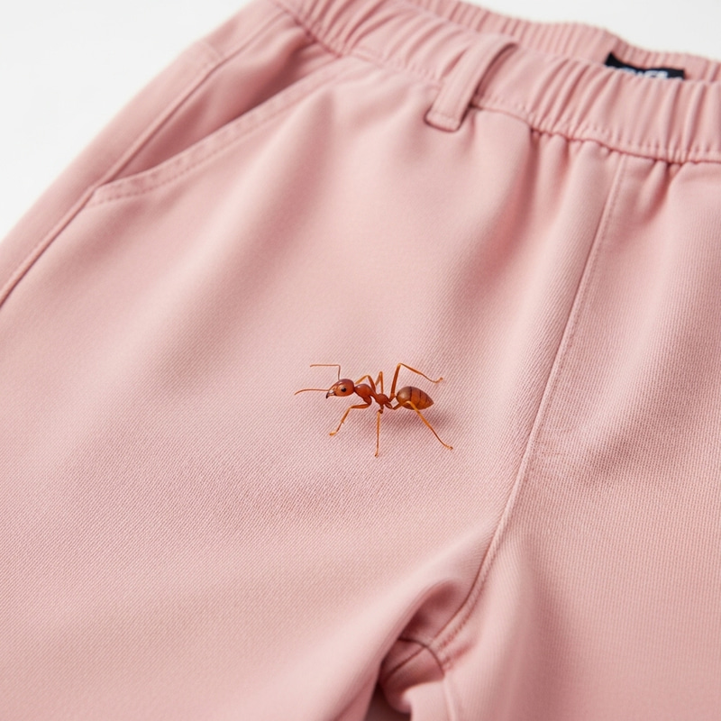 Red Ant on Pink Pants - Vibrant Image Capture