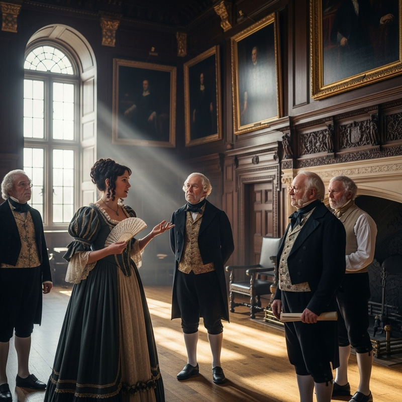 1800s Fashion Trends: Mid-30s Caucasian Woman Addressing Senators