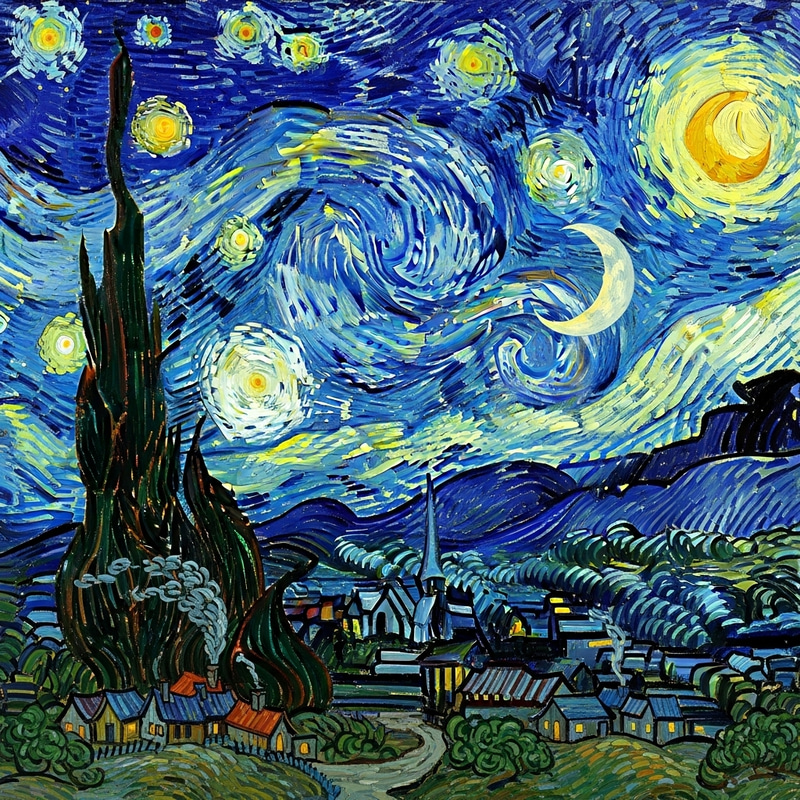 Surreal Starry Night Landscape Painting
