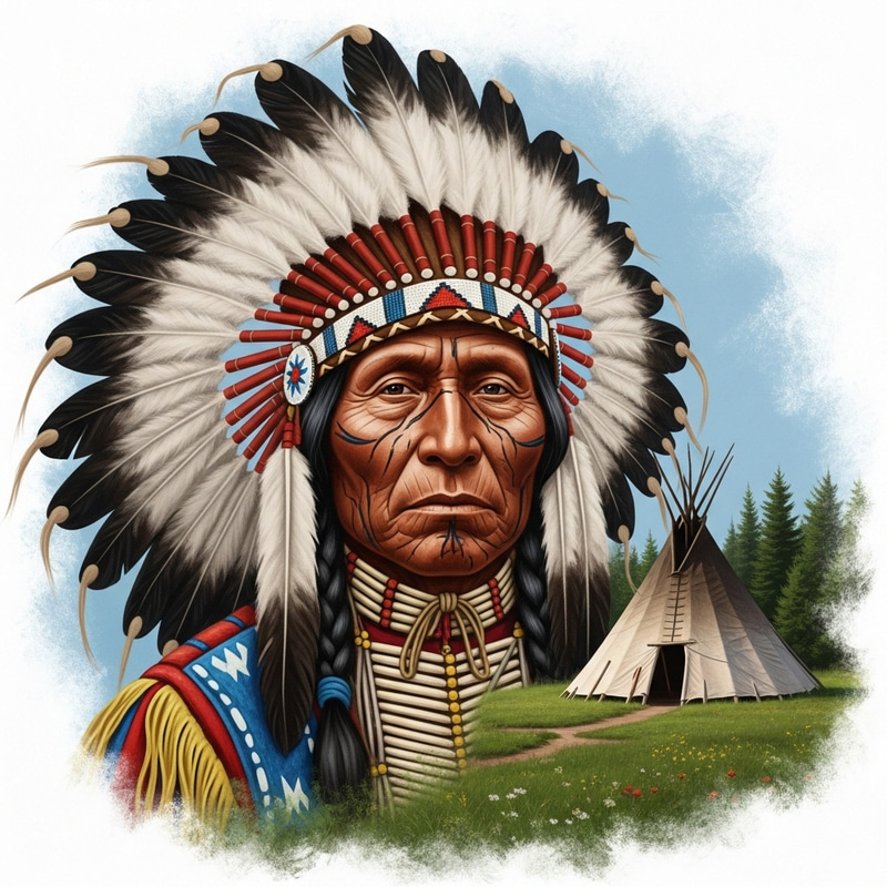 Powerful Native American Portrait with Traditional Headdress Powerful Native American Portrait with Traditional Headdress