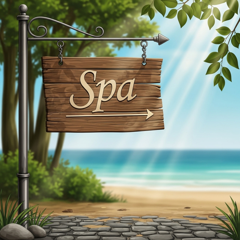 Detailed Wooden Directional Spa Signage | Serene Spa Setting Detailed Wooden Directional Spa Signage | Serene Spa Setting