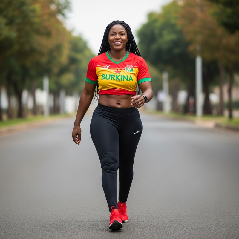 Vibrant Urban Portrait of Athletic Black Woman in Burkina's Football Jersey