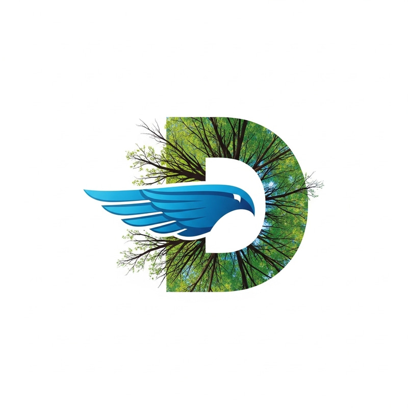 Custom Letter D Flight Logo Design with Tree Branches