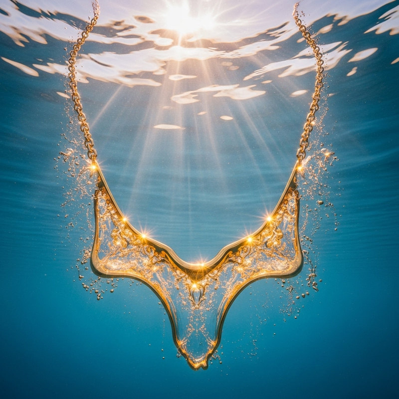 Golden Necklace Submerged Underwater - Liquid Gold Beauty
