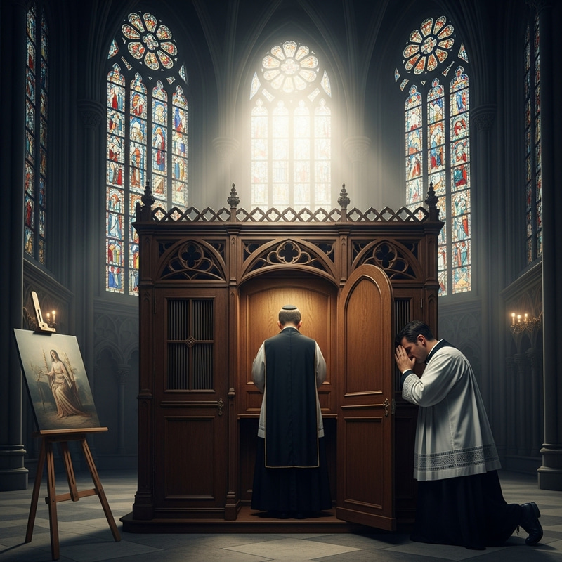 Majestic Confession Scene in a Gothic Church Majestic Confession Scene in a Gothic Church