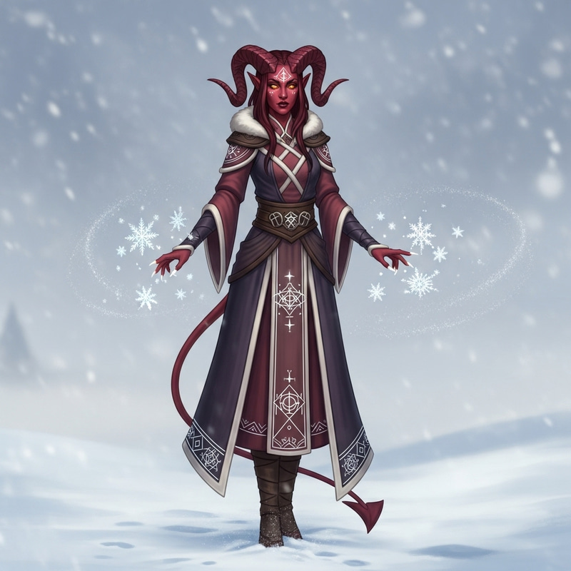 Tiefling Woman Sorcerer in Winter Wonderland Tiefling Woman Sorcerer in Winter Wonderland