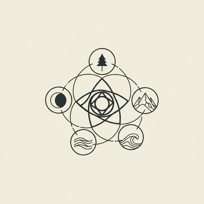Intricate Logo Design: Five Symbols Organized Harmoniously