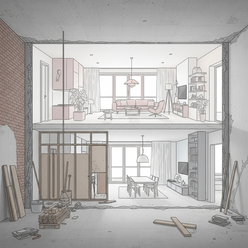 Minimalist Apartment Renovation Sketch in Fusion Style