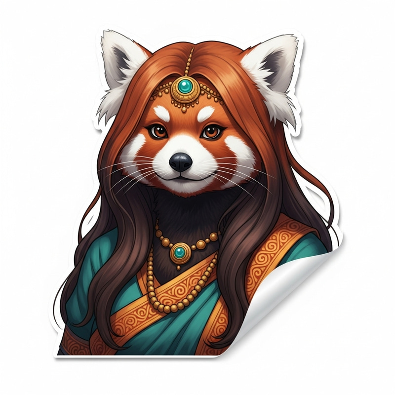 Red Panda Girl with Long Hair Sticker Illustration