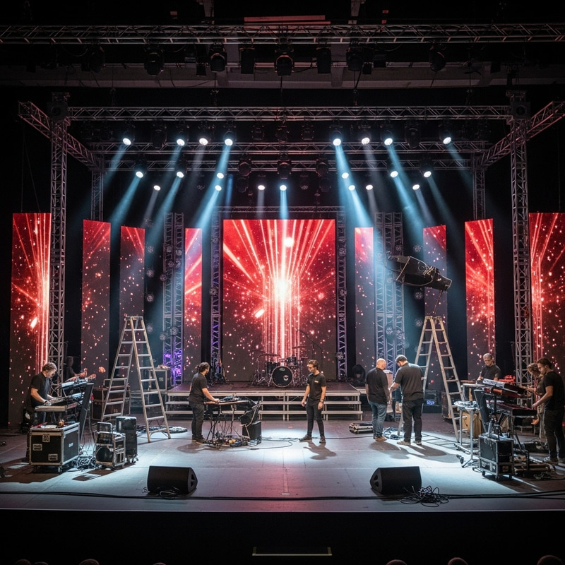 Modern Stage Setup: Intricate Preparations for Spectacular Performance Modern Stage Setup: Intricate Preparations for Spectacular Performance