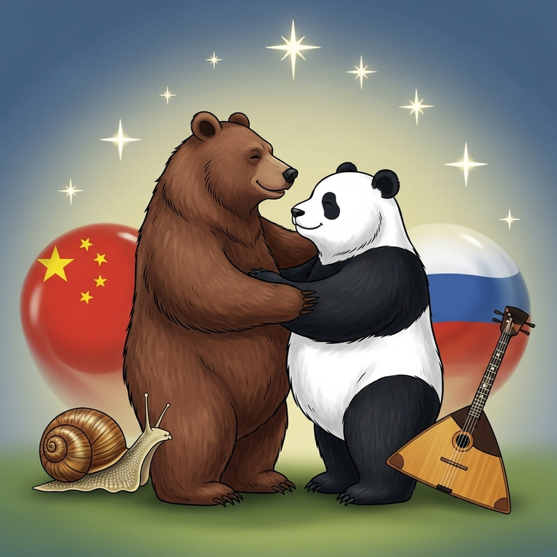 Symbolic Unity of Russia and China: Bear and Panda Embrace