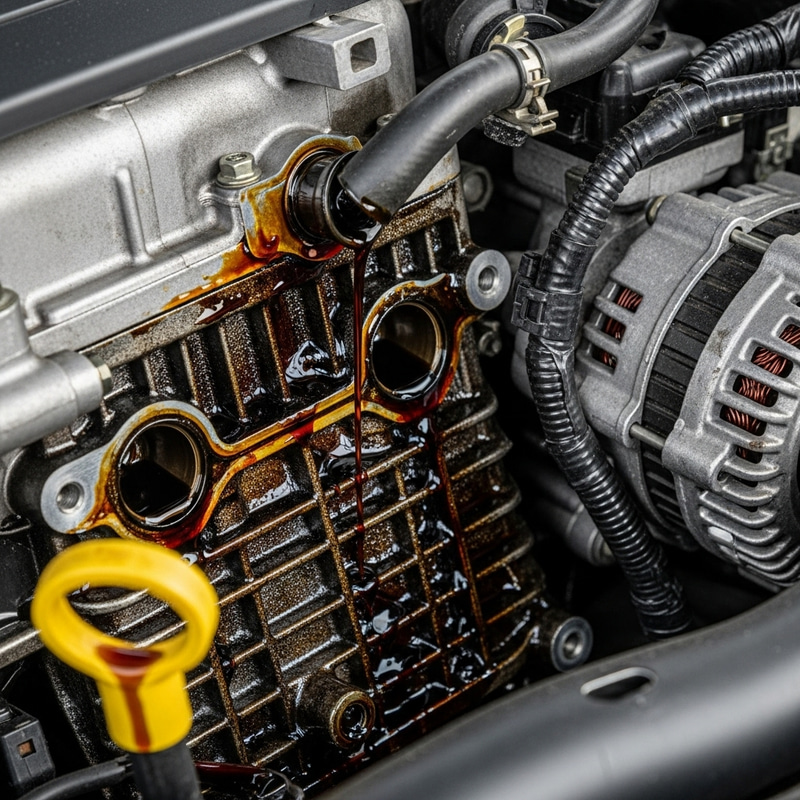 Detailed Car Image with Excessive Engine Oil Slick Detailed Car Image with Excessive Engine Oil Slick