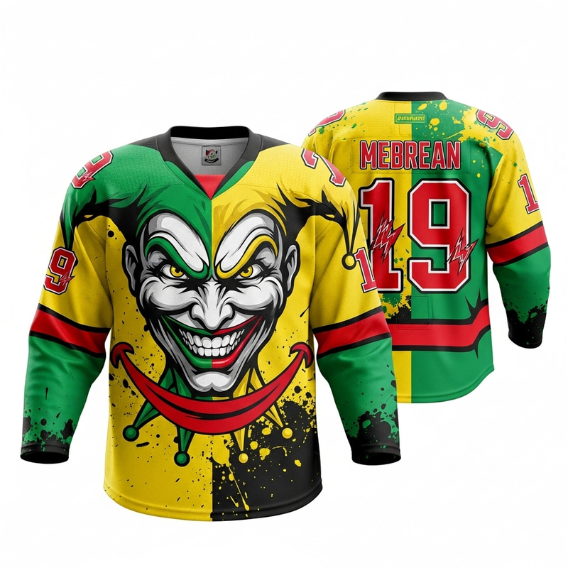 Vibrant Joker Ice Hockey Jersey | Yellow, Green & Red