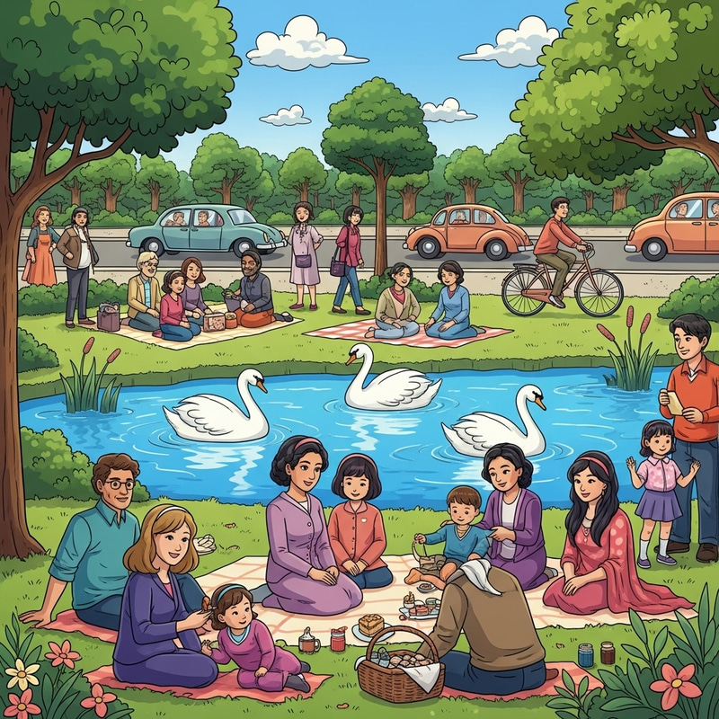 Happy Family Picnic in Park | Joyful Cartoonized Scene