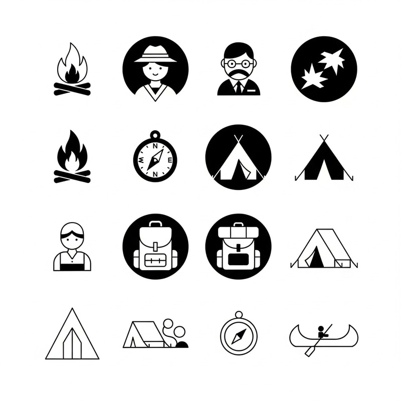 Russian Constructivist Children's Camp Icons: Modern Design Russian Constructivist Children's Camp Icons: Modern Design