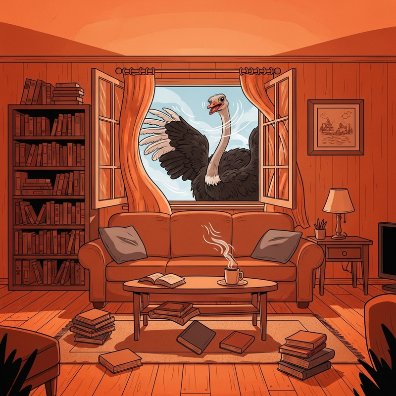 Unexpected Ostrich Encounter in Cozy Living Room