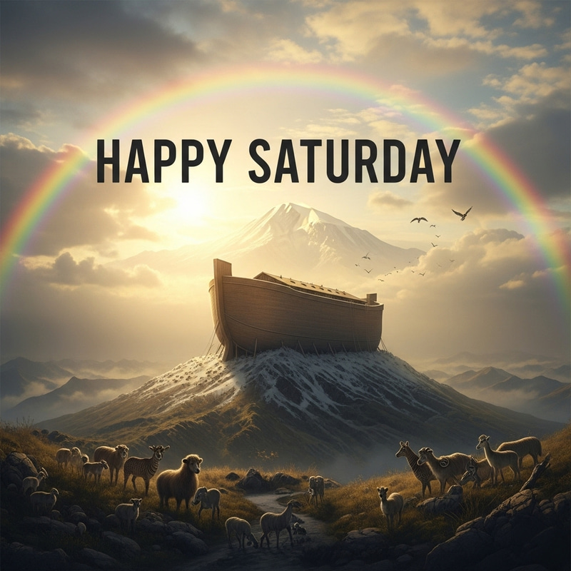 Feliz Sabado: Noah Alcanza el Monte Ararat con el Arca Feliz Sabado: Noah Alcanza el Monte Ararat con el Arca