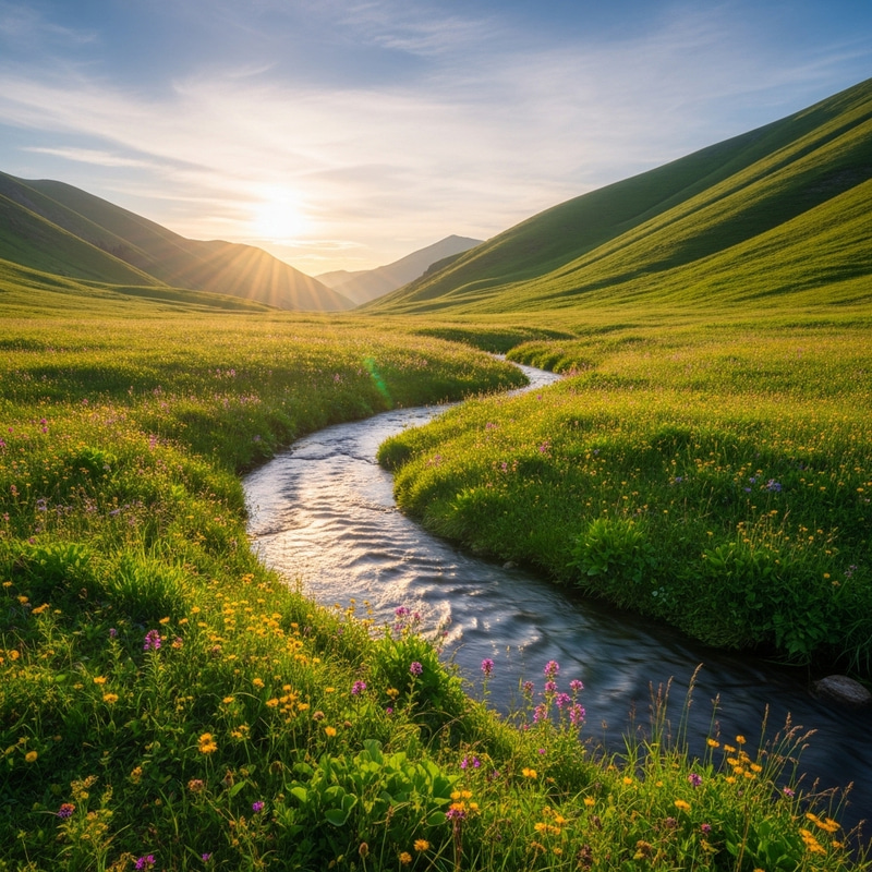 Tranquil Valley: Serene Stream & Verdant Flora | Peaceful Nature Scene Tranquil Valley: Serene Stream & Verdant Flora | Peaceful Nature Scene