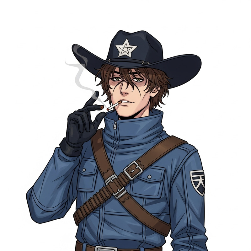 Chic Cowboy Bebop Character with a Lit Cigarette
