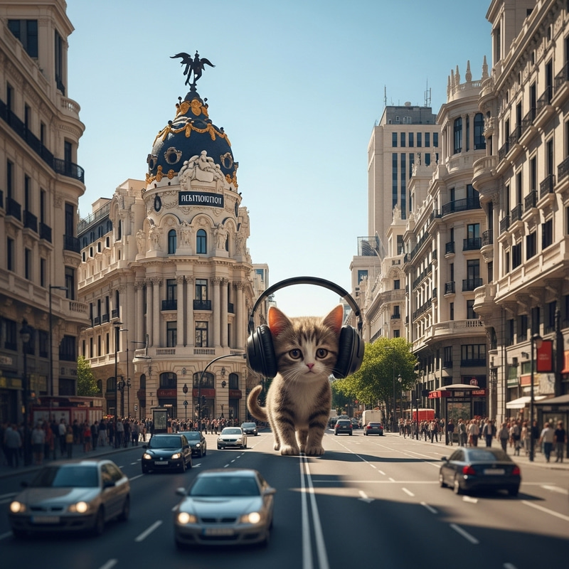 Silly Tiny Cat Wanders Alone in Madrid