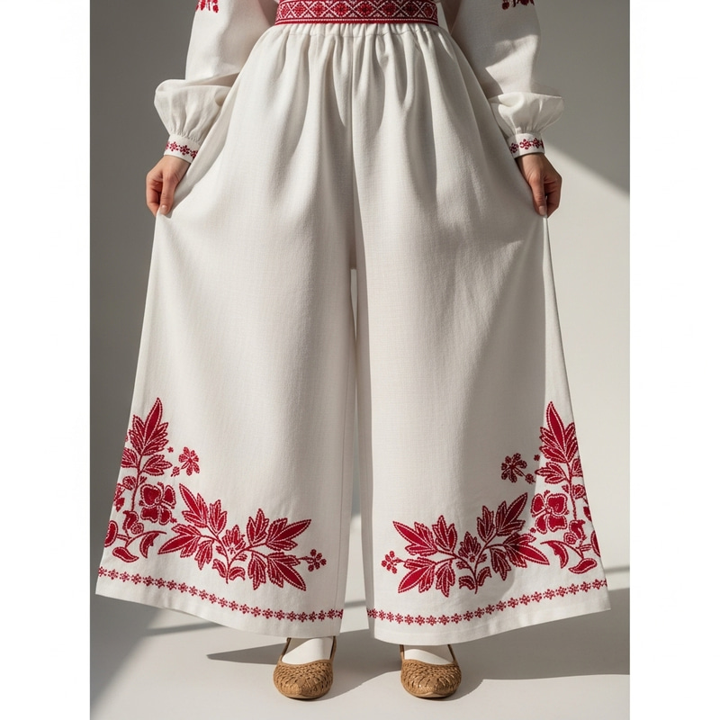 Russian Style White Linen Sharovary Trousers Russian Style White Linen Sharovary Trousers