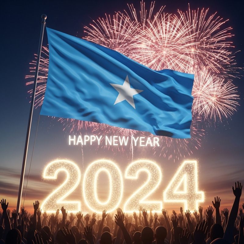 2024 New Year Somali Flag Celebration - Festive Scene 2024 New Year Somali Flag Celebration - Festive Scene