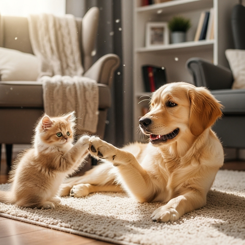 Heartwarming Persian Kitten and Golden Retriever Puppy Interaction