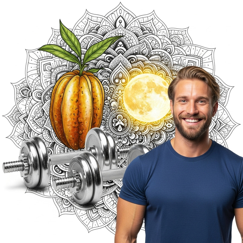Mandala Holistic Life Fruit Moon Dumbbells Strong Smiling Man Mandala Holistic Life Fruit Moon Dumbbells Strong Smiling Man