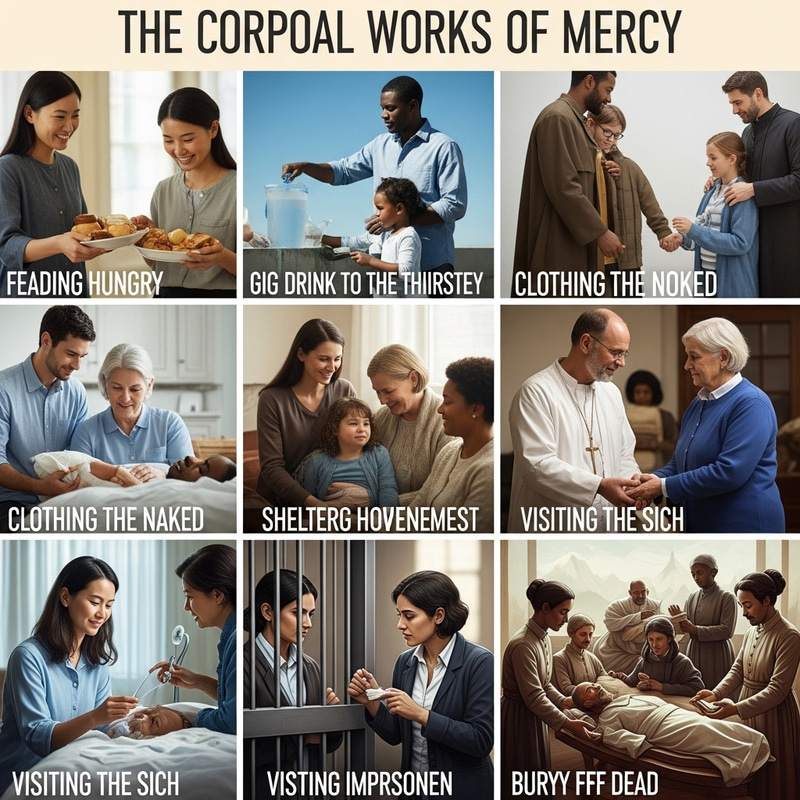 Collage of People Performing the 7 Corporal Works of Mercy Collage of People Performing the 7 Corporal Works of Mercy