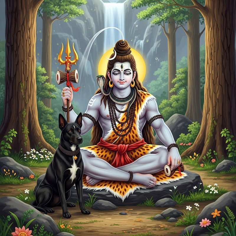 Kaal Bhairav Shiva Avatar with Serene Black Canine Kaal Bhairav Shiva Avatar with Serene Black Canine