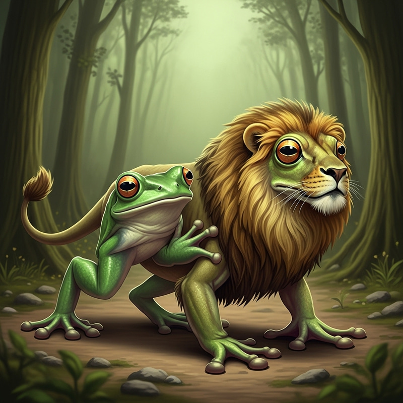 Frog Lion Hybrid - Majestic Creature of Whimsical Agility