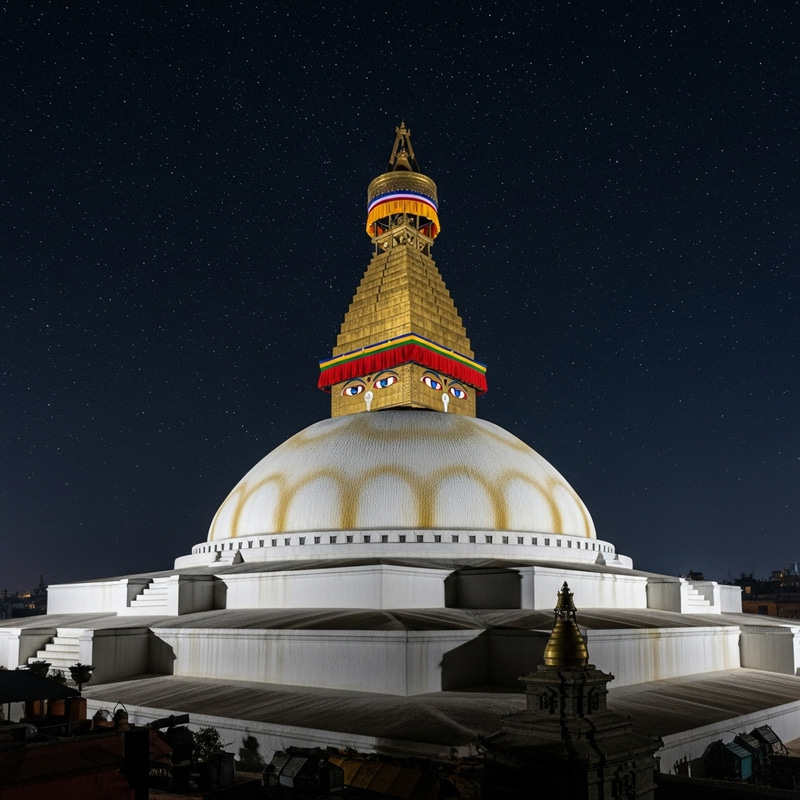 Stunning HD Boudhanath Stupa at Night Stunning HD Boudhanath Stupa at Night