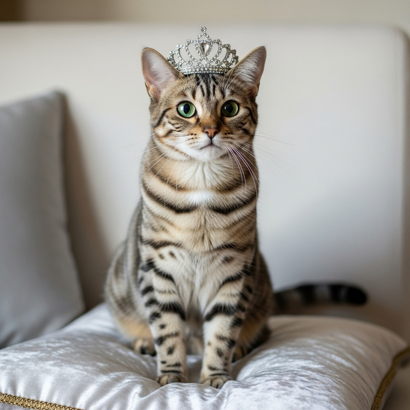 Regal Princess Cat on Plush Pillow | Majestic Feline Royalty Regal Princess Cat on Plush Pillow | Majestic Feline Royalty