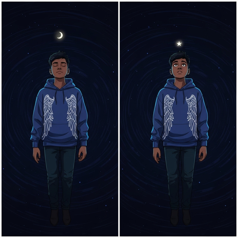 2D Illustrations Featuring South Asian Teen Boy with Unique Winged Outfits in Night Scenery 2D Illustrations Featuring South Asian Teen Boy with Unique Winged Outfits in Night Scenery