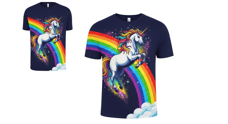 Whimsical Unicorn T-shirt Design | Vibrant, Bride Colors Whimsical Unicorn T-shirt Design | Vibrant, Bride Colors