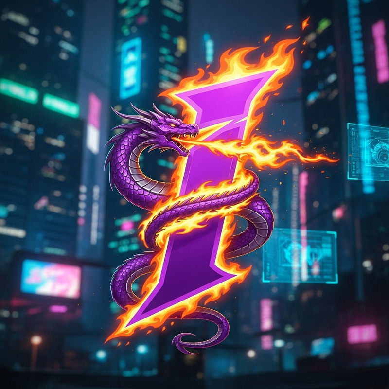 Purple Flame I Logo Design | Dragon & Cyberpunk Urban Scene Purple Flame I Logo Design | Dragon & Cyberpunk Urban Scene