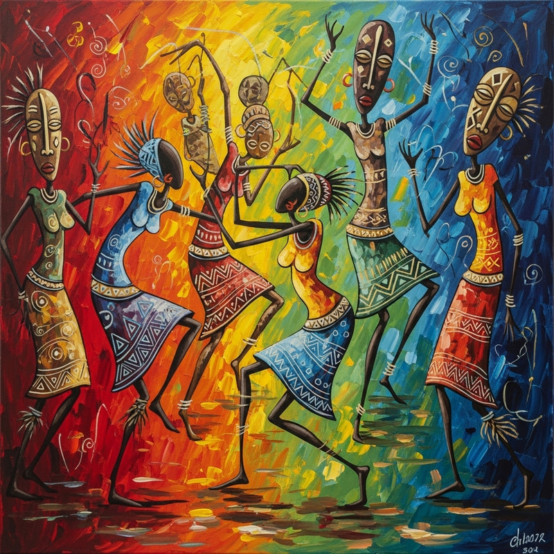 Vibrant African Tribal Dance Painting | Festive Rhythms Vibrant African Tribal Dance Painting | Festive Rhythms